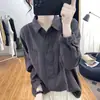 Camisa de algodón de manga larga con doble botonadura estilo coreano para mujer, top interior de primavera y otoño con cuello polo, diseño holgado, camisa básica