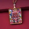 Pingente thangka de cinábrio, colar quadrado de liga, Zaki Lhamo, Deus da Riqueza Amarelo, acessório de colar amuleto pintado à mão do Tibete