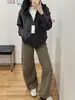 Sudadera con capucha y cárdigan de estilo retro perezoso de moda 2026 para mujer, cálida y versátil para otoño e invierno, top de nicho con forro polar