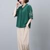 Camisa bordada de alta gama de manga media para mujer, ropa de verano para madre, blusa pequeña que cubre el abdomen, top de gasa estilo western para mediana edad y ancianos