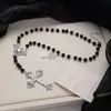 Collar Diablo Gótico Dulce Chica Genial Largo de Perlas Murciélago Cruz Nicho Y2K Personalidad Punk