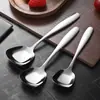 Cuchara Cuadrada de Acero Inoxidable, Cuchara Plana de Estilo Chino para Comer y Beber Sopa, Cuchara de Sopa para el Hogar, Cuchara para Postre y Helado