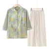 Novo Conjunto de Verão Estilo Chinês para Mães com Mangas Três Quartos, Tops da Moda com Estilo Nacional para Mulheres de Meia-Idade e Idosas, Estilo Avó