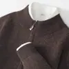 Suéter Grueso de Lana Pura con Cremallera y Cuello Alto, Color Sólido, Manga Larga, Ropa de Abrigo, Versión Coreana, Calibre 12