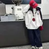 Sudadera con capucha de punto para niña, estilo americano, bloques de color a rayas, cuello alto, primavera, otoño, holgada, casual, para pareja, chaqueta deportiva, abrigo, moderno