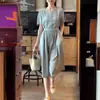 Vestido de Verano 2026 Estilo Nuevo Estilo Socialité Francesa Diosa con Sentido del Diseño, Elegante Vestido Azul Adelgazante que Ceñe la Cintura para Mujer