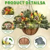 Cesta Pendente de Natal Mais Vendida da Amazon Pvc Folhas de Pinheiro Misturadas 50cm Cesta Pendente de Coco Cesta Pendente de Natal Artificial Decoração de Natal