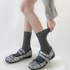 Meias japonesas JK Leite Branco Vertical Listrado Calf Meias Primavera e Outono Emagrecimento Pressão Empilhado Meias Cinza Algodão Meias Finas Mid-tube