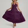 2026 Ropa Femenina Transfronteriza Europea y Americana Estilo Casual de Vacaciones Vestido de Color Sólido Sentido del Diseño Espalda Abierta Cuello Halter Vestido Largo