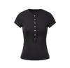 Camiseta de Algodón Elástico Ajustada de Manga Corta con Cuello Tipo Polo para Mujer