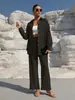 Moda Cruzada Europeia e Americana Estilo Primavera e Outono Tamanho Grande Cardigã Feminino de Manga Longa Conjunto Casual de Duas Peças Cor Sólida