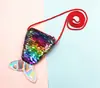 Lantejoulas Sereia Cordão Moeda Bolsa Pequena Bolsa Crossbody Infantil Pequena Bolsa Cauda de Peixe Dupla Cor Lantejoulas Bolsa de Moedas para Mulheres