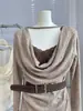 Conjunto de Dos Piezas de Manga Corta y Manga Larga Otoño e Invierno 2025 con Diseño de Marca de Moda y Cuello en V