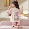 Pijama Infantil Conjunto de Roupa de Casa Pijama Infantil Meninas Manga Curta Shorts Conjunto de Duas Peças Verão Desenho Animado Algodão Puro Fino