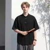 Nueva Camisa Nacional de Estilo Chino de Manga Corta para Hombre, Nuevo Modelo de Verano con Diseño de Pliegues Tridimensionales, Hebilla Metálica, Camisa de Cuello Alto Fluido