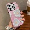 Popular no Japão e na Coreia, capa de celular branca floral 15pro rosa de cobertura total dois em um para iPhone17, capa protetora para meninas