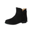 Zapatos Planos de Piel Gamuza Botines Cortos para Mujer 2025 Otoño e Invierno Nuevo Estilo Botas de Moda Retro con Trenzas y Borlas Estilo Wasteland Botines Ajustados para Mujer