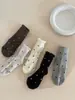 Calcetines infantiles hasta la pantorrilla, colección de otoño, blanco y negro, diseño coreano elegante, estampado de lunares, ajuste holgado, con borde de encaje, calcetines de algodón para niñas y bebés