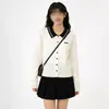 Suéter cárdigan con solapa de color contrastante para mujer 2026 Otoño Nuevo Ajuste ceñido Petite Suéter corto de punto Chaqueta Top