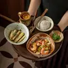 Juego de vajilla de cerámica estilo rústico para una persona, con diseño minimalista, que incluye cuencos, platos y una taza, apto para uso doméstico, restaurantes y para servir sopas o fideos.