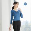 Ropa de práctica de ballet de danza moderna para mujer, camiseta de algodón con nudo plisado en el pecho y cuello en V grande, top de yoga