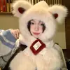 Bonito Sombrero de Oso para Mujer, Nuevo Estilo de Invierno, Felpa, Cortavientos, Engrosado, Cálido, Adelgazante de Rostro, Protector de Orejas, Gorro Bufanda