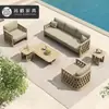 Sofá de Madera Maciza para Jardín de Villa de Alta Gama Mesa de Café Sofá Impermeable y Resistente al Sol Muebles de Teca para Patio Exterior Sofá de Hotel