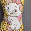 Traje de baño profesional de natación para mujer sin copas, diseño de Gato Marie de dibujos animados, corte bajo adelgazante, adecuado para piscinas y niñas en edad escolar