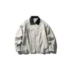 Aimatarget Retro Americano Lavado Blanco Crudo Algodón Chaqueta de Trabajo para Hombre Retazos Solapa de PU Chaqueta Cj151