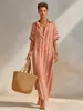 2026 Sitio Web Independiente Transfronterizo Moda Nueva Europea y Americana Vestido Camisa Rayado Casual Holgado Estilo Vacaciones Largo
