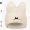 Gorro de Punto con Orejas de Gato Nuevo Transfronterizo Gorro de Lana Bordado Lindo Cálido de Otoño e Invierno Gorro Jersey Comercio Exterior Gorro para el Frío
