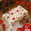 Mantel Festivo Rojo de Gama Alta Mantel de Año Nuevo Luz de Bendición Mantel de Mesa de Café de Lujo Ligero Mantel Impermeable para Ambiente