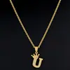 Collar Popular Transfronterizo con Incrustaciones de Cobre y Circonita Letra Inglesa Colgante de Corona Letra para Mujer Cadena Versátil para Clavícula Joyería que Conserva el Color