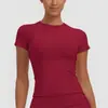 Nuevo producto transfronterizo: Ropa de yoga fina de color liso con cuello redondo, camiseta de entrenamiento ajustada, top deportivo de manga corta, ropa para correr y fitness