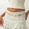 Corrente de Corpo Geométrica Assimétrica Simples Transfronteiriça Europeia e Americana para Mulheres, Corrente de Cintura com Botão Retrô Elegante e Franja