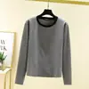 Nuevo top térmico de rayas de cuello redondo para otoño e invierno para mujer, engrosado, cálido, holgado, versátil, camiseta adelgazante