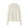 Tricô de Lã com Gola Alta Meia-Altura Canelado Longmei para Mulheres 2026 Outono/Inverno Novo Estilo VKC Camada Base Suéter para o Dia a Dia