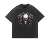 Camiseta unisex de manga corta con estampado de calavera retro de Halloween 2026, corte holgado, transfronteriza, lavada