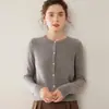 Cárdigan de cachemira con cuello redondo para mujer, cachemira fina de color liso, tejido suelto, chaqueta suéter, estilo ajustado