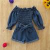 Samgamibaby Ropa Europea y Americana para Niños Moda Ins Pantalones para Niños Primavera y Otoño Mono de Mezclilla de un Hombro para Niñas