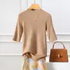 Suéter de Lana de Cuello Alto Hilo Fino del Yangtsé para Mujer, Mangas de Tres Cuartos, Canalé, Corte Entallado, Capa Base Favorecedora, Top Versátil