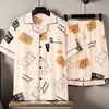 Pijama de Verano Fino de Manga Corta para Hombre, Cárdigan, Diseño de Dibujos Animados Tallas Grandes, Conjunto Casual de Ropa de Casa Juvenil para Hombre