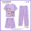 Pijamas de tres piezas para primavera y otoño para niños y niñas, pantalones de manga corta, conjunto de ropa para el hogar con dibujos animados, venta al por mayor