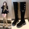 Botas Hasta la Rodilla 2025 Primavera y Otoño Botas de Tacón Alto Aspecto Versátil Adelgazante Botas Altas de Jinete Negro Forro Simple para Mujeres Adultas