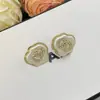 Novedad 2025 Réplica Chanel de Concha de Resina con Pedrería Pendientes Doble C para Mujer con Pasadores de Plata, Pendientes de Lujo de Alta Gama
