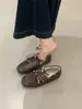 Mocasines Retro para Mujer, Zapatos Casuales Planos con Cordones, Zapatos de Cuero Versátiles de Punta Redonda, Zapatos Cálidos de Algodón