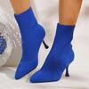 Plus size Comércio Exterior Europeu e Americano 2024 Botas Finas Botas Curtas de Salto Alto Femininas Botas de Malha Outono e Inverno Botas Simples Bico Fino Sapatos de Salto Fino para o Inverno