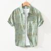 2073 Camisa de manga curta com bolso de carta fresh japonesa tendência algodão estampado camisa de combinação de cores uma geração de cabelo