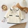 Vestido Suéter para Niña Vestido de Otoño e Invierno para Bebé Nuevo Llegada Vestido Estilo Chanel con Lazo Vestido Suéter Tejido Estilo Coreano Estilo Occidental