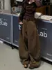 2026 Estilo Ins Europeu e Americano Retrô Verde Militar Jeans Scimitar com Costura Dividida Solto Versátil Emagrecedor Calça de Trabalho Tendência